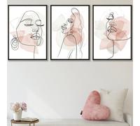 Set Of 3 Framed One Line Abstract Fashion Faces In Pink And Ivory / 42X59Cm (A2) / Black