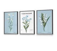 Set Of 3 Framed Vintage Graphical Blue Spring Wild Flower Market / 30X42Cm (A3) / Dark Grey