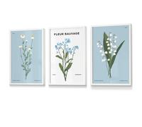 Set Of 3 Framed Vintage Graphical Blue Spring Wild Flower Market / 30X42Cm (A3) / White