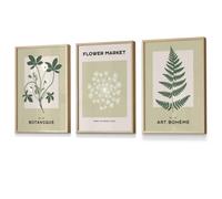Set Of 3 Framed Vintage Graphical Green Botanical / 30X42Cm (A3) / Oak