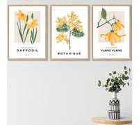 Set Of 3 Framed Vintage Graphical Yellow Spring Flower Market / 42X59Cm (A2) / Oak