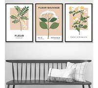 Set Of 3 Framed Vintage Graphical Yellow Wild Flower Market / 42X59Cm (A2) / Black