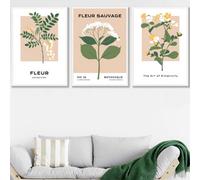 Set Of 3 Framed Vintage Graphical Yellow Wild Flower Market / 50X70Cm / White