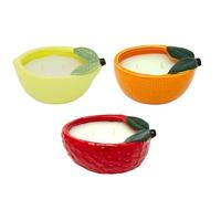 Set of 3 Fruit-Shaped Scented Candles | Strawberry Lemon & Orange Ceramic Bowl Candles with Two Wicks | Novelty Garden, Summer Candles