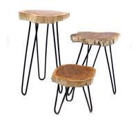 Set of 3 Gamal Wood Plant Stands - Whitewash