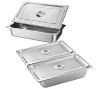 Set of 3 Gastronorm Containers Stainless Steel Breading Bowls Breading Set with Lid, Rectangular Container for the Kitchen, Stackable Breading Set, 1/3 Size 32.5 x 16.5 x 6.5 cm Stainless Steel