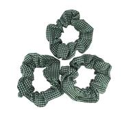 Set of 3 Gingham Print Fabric Hair Band Tie Scrunchie Bobbles. (Green)