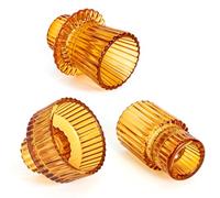 Set of 3 glass candle holders with pinstripe design, reversible for tealight and taper candles in amber or ash gray, perfect for weddings, dinners, parties, and festive decorations (Amber - 3 pcs)