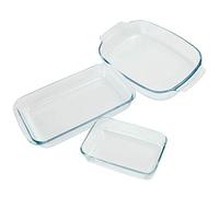 Set of 3 Glass Oven Dishes - Rectangular Borosilicate Baking & Roasting Dishes - Oven, Microwave, Freezer & Dishwasher Safe - Nesting Easy-Clean Cookware for Meal Prep - M&W