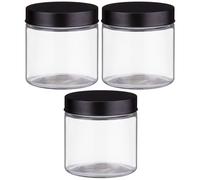 Set Of 3 Glass Tea Coffee Sugar Jars Canisters with Black Lid Kitchen Storage