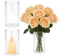 Set of 3 Glass Vases 15cm Cylinder Vases for Flowers, Small Clear Thick Vase Cylinder Set for Table Centrepiece, Living Room and Dining Table Decoration (15 x 8.5cm)