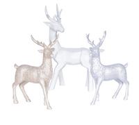 Set Of 3 Glitter Reindeer Ornaments - White, Silver & Gold Sparkly Shimmering Festive Christmas Xmas Figurine Home Decorations