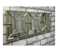 Set of 3 Gold Art Deco Arched Wall Mirrors - Square Tile Look, 25 cm Each