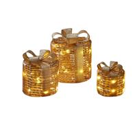 Set of 3 Gold Glitter Twist Gift Boxes with Warm White LEDs Samuel Alexander Gold One Size
