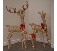 Set of 3 Gold Light Up Reindeer Family with 210 Warm White LEDs