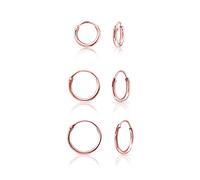 Set of 3 Gold Plated Earrings Hoops - Small Sleeper Earrings for Women Sterling Silver, Rose Gold Plated 18K- Hypoallergenic Hoops for Cartilage, Helix, Second Piercing - 8,10,12mm - Thin 1.5mm