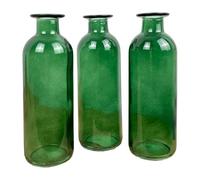 Set of 3 Green Coloured Glass 16cm Tall Vintage Style Bottle Bud/Posy Vases Home Decorations