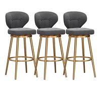 Set of 3 Grey Upholstered Bar Stools with Metal Legs, 65cm Height, Swivel Kitchen Island Chairs, Modern Counter Height Stools for Home Bar or Dining Room.