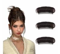 Set of 3 Hair Bun Invisible Wig Clips - Adds Volume and Fullness, Basic and Princess Style Thickening Hair Pads, Hair Styling Insertion Tool (Dark Brown)