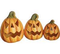 Set of 3 Halloween Terracotta Pumpkins - Hand-Painted Pumpkin Decoration with Faces - Autumn Decoration for Indoor & Outdoor Use, Table Decoration & Garden Decoration for Autumn & Halloween