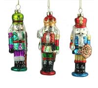 Set of 3 Hand Painted Glass Nutcracker Soldier Christmas Decorations (12cm)