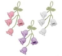 Set of 3 Handcrocheted Lily Of The Valley Rearview Mirror Pendants, Compact Floral Car Accessories for Stylish Vehicle Interior Decoration