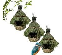 Set of 3 Handmade Straw Bird Nests, Handwoven Bird Houses with Natural Grapevine Branches, Decorative Bird Nesting Box for Outdoors, Shelter for Canaries and Wild Birds, Hanging