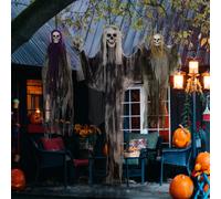 HOMCOM Set of 3 Hanging Skeleton, Flying Ghost Halloween Decorations