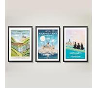 Set of 3 Harry Potter Themed Wall Art Prints | Vintage Railway Collection, UNFRAMED, A4 Size, 300gsm cardstock and embossed finish, Wall Print for Home Decor | Officially Licensed