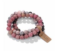 Set of 3 Healing Natural Stone Stretch Bracelets - Zebra Jasper Rhodochrosite Rhodonite Crystal Bracelet for Women