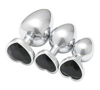 Set of 3 -Heart Shaped Anal Trainer Jewel Butt Plug,Anal Massage,Adult Couples Toys,Buttplug,Female Sex Adult Toy Couples Trainer Dildo,Tiny Dildo,Huge Butt Plug, Tiny Dildo,G-9 (Black)