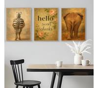 Set of 3 Hello Sweet Cheeks Animal Poster - A5 A4 A3 Art Posters Wall Art Modern Painting Prints for Home Office or Workspace Interior Decoration (A4 (297x210mm), High-resolution paper)