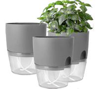 Set of 3 herb pots for windowsill, with automatic watering system, for kitchen, 18.2 x 11 x 15.3 cm, for fresh herbs, grey