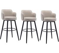 Set of 3 High Bar Stools 66cm with Low Back Swivel Design Counter Height Chairs for Kitchen Island Modern Cachi Color Comfortable Seating