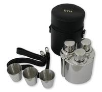 Set of 3 Hip Flask in Case, 3X 350ml Stainless Steel Flasks, Black Carry Case with Shot Cups - Free Embossing