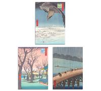 Set of 3 Hiroshige Views of Edo Blue Green Japanese Wall Art Prints Artery8 Blue A3