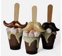 Set of 3 Hot Chocolate Stirrers Spoons Sticks with Marshmallows and Mustachewith. Gourmet Chocolate Spoon for Stirring. Handmade Individually Wrapped Gift for Chocolate Lovers