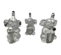 Set of 3 I U Ceramic Elephant Figurines Sparkle Ornaments CRYSTALLIZED Bling Crushed Diamond Gift Home Decor Lucky Elephant Set 15x11cm Table Shelf Centerpiece - Silver