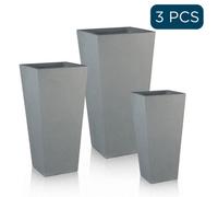 Set Of 3 Idealist™ Tall Planter, Grey Reinforced Stone Garden Planters: H50 L24 W24 Cm + H65 L32 W32 Cm + H89 L43 W43 Cm