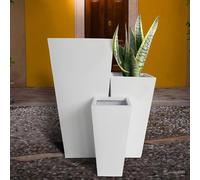 Set Of 3 Idealist™ Tall Planter, White Reinforced Stone Garden Planters H50 L24 W24 Cm + H65 L32 W32 Cm + H89 L43 W43 Cm