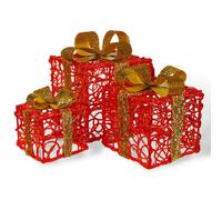 Set Of 3 Indoor Or Outdoor Led Light Up Christmas Boxes With Timer - Battery Powered Gift Present Box Illuminated Xmas Decorations