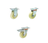 Set of 3 Industrial Casters 3" 4" 5" Double Axle Universal Medium White PP Wheels for Equipment Heavy-Duty Trolley Rollers Perfect for Workshop and Garage