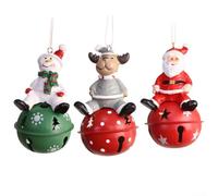 Set Of 3 Iron Christmas Bell Ornaments With Santa, Snowman, And Reindeer Figures, Creating A Joyful Atmosphere With Bell Sounds