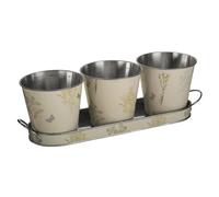 Set of 3 Jardin 0.87L Pot On Oblong Tray Green Stylish Handle Galvanised Steel