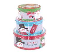 Set Of 3 Jolly Holly Christmas Storage Tins | Triple Festive Round Nesting Tins | Fairy Cake Biscuit Cookie Muffin Treat Storage Tin Trio