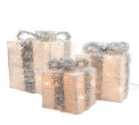 Set of 3 Kaemingk Battery Operated White Giftbox With Silver Bow & Timer