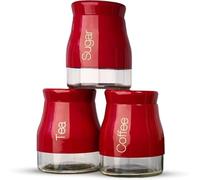 Set of 3 Kitchen Storage Canister - Glass Coffee Jars with Screw Lid Food Containers, Multipurpose Tea Sugar and Coffee Glass Jar Pots, Kitchen Canister Set, tea sugar and coffee containers set