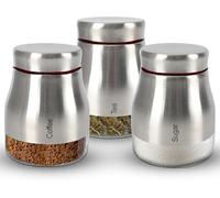 Set of 3 Kitchen Storage Canister - Glass Coffee Jars with Screw Lid Food Containers, Multipurpose Tea Sugar and Coffee Glass Jar Pots, Kitchen Canister Set, tea sugar and coffee containers set