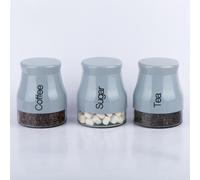 Gr8 Home Set Of 3 Kitchen Storage Canisters Tea Coffee Sugar Jars Pots Containers Caddy - Silver, Silver