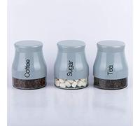 Set Of 3 Grey Storage Canisters Tea Coffee Sugar Jars Food Pots Lid